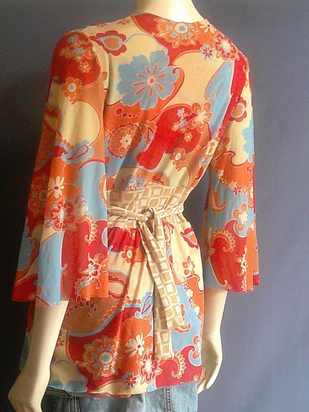 Sweet Pea Floral Mesh Stretch Kimono Vintage Top XL Runs Small - Picture 8 of 10